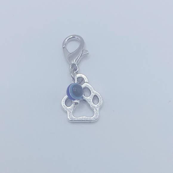 Evil Eye Bead & Paw Charm, Claw Clasp Clip-on for Small Pet Collar or Keychain - Picture 11 of 11